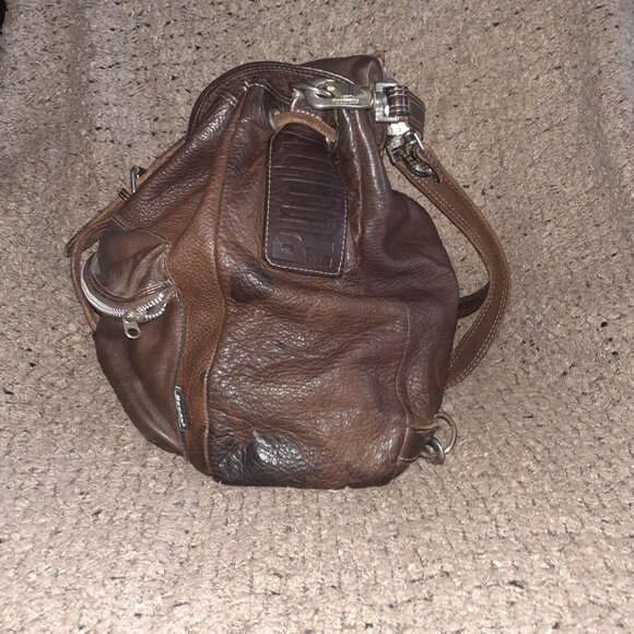 RUGBY CANADA-90's Heavy Brown Pebbled Leather-Backpack/Handbag-Excellent - Picture 7 of 15